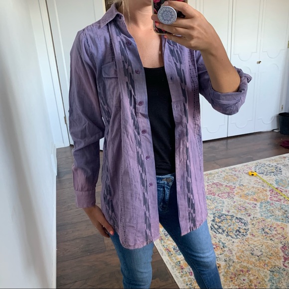 The Territory Ahead | New Purple Dyed Aztec Button Down Top - Picture 3 of 12